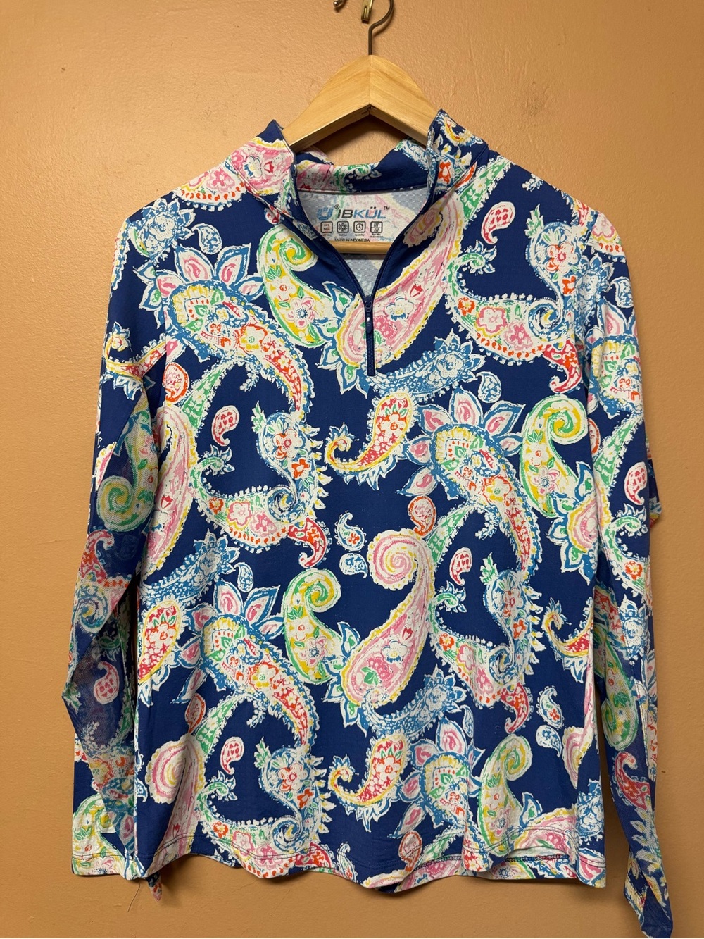 Ibkul Paisley Long Sleeve Quarter Zip UPF 50 Sun Shirt Stretch Womens M